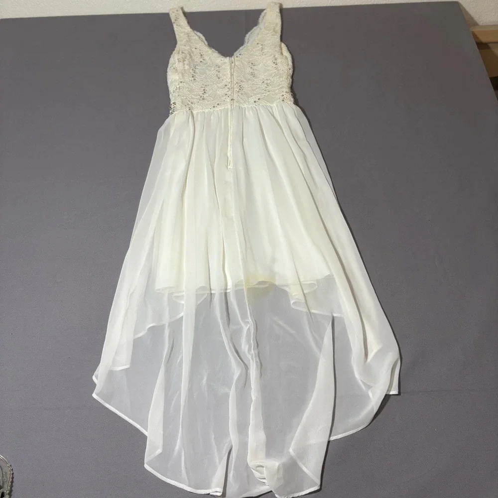 B. Darlin High Low Dress Womens 1/2 White Lace Sequin Rhinestone Formal - Picture 9 of 11
